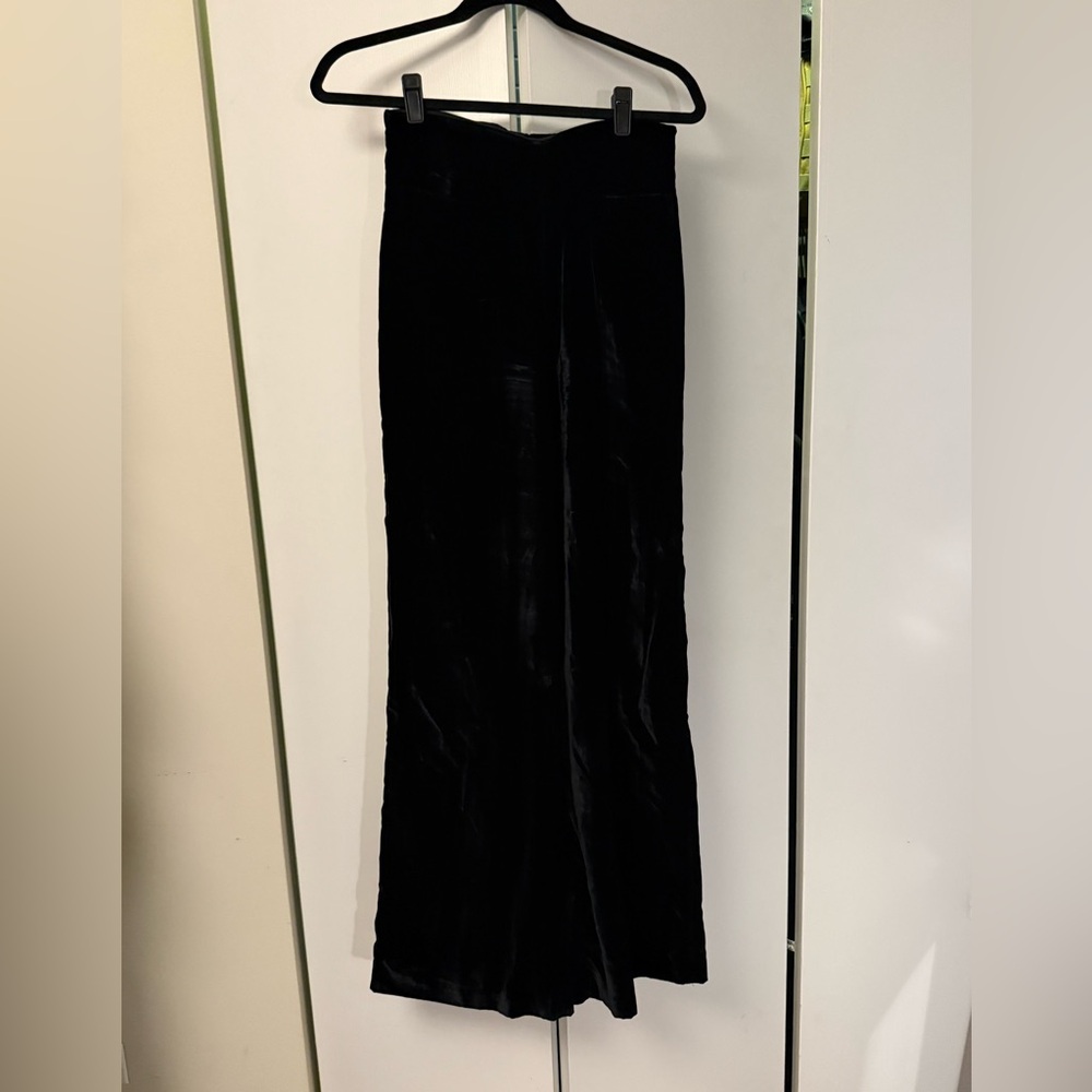 Sandro Black High-Waist Wide-Leg Velvet Pants - Picture 3 of 6